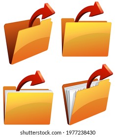 Collection of orange colored folder containing sheets of paper or not with indent symbol