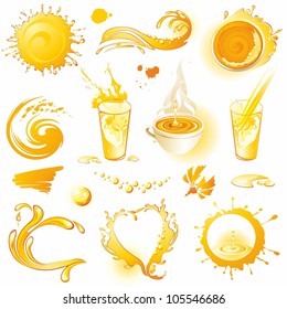 Collection of orange design elements. Tea, juice and drink. (vector illustration).