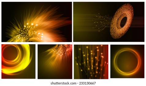 Collection orange gold Light Abstract Technology background set for computer graphic website internet and business. text box. Brochure. card. wave. diverse, different, divers, manifold, many, various 