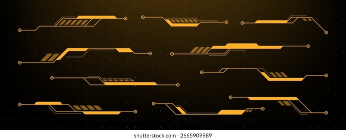 Collection of orange hud vector graphic elements for futuristic display. Digital information panel. Advanced technology interface design.
