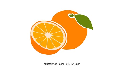 Collection of orange icons - vector color silhouette of an orange in a section