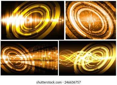 Collection orange Light Abstract Technology background set for computer graphic website internet and business. text box. Brochure. card. wave. diverse, different, divers, manifold, many, various