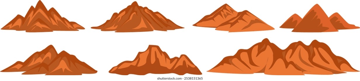 Collection of Orange Mountain Clipart Nature and Landscape Icons in Flat Design