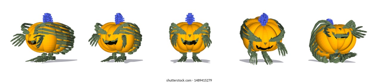 Collection of orange Pumpkin bones skeleton Halloween, vector logo of a cartoon character ghost on a white background. The main symbol of the Happy Halloween holiday. - Vector