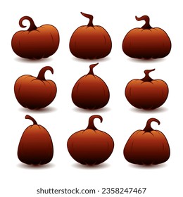 Collection of orange pumpkins in different shapes. Design element for Halloween, Thanksgiving Day.