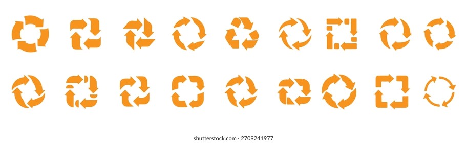 coleção de setas de reciclagem laranja e setas circulares 