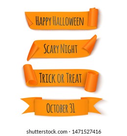 Collection orange ribbon for halloween. With text. Vector illustration