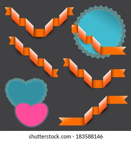 Collection of the orange ribbons and three sticker shapes