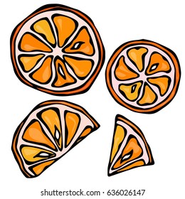 Collection of Orange Slices, Isolated on White Background, Vector Illustration. Savoyar Doodle Style.