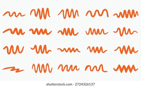 Coleção de linhas laranja rabiscadas no fundo branco