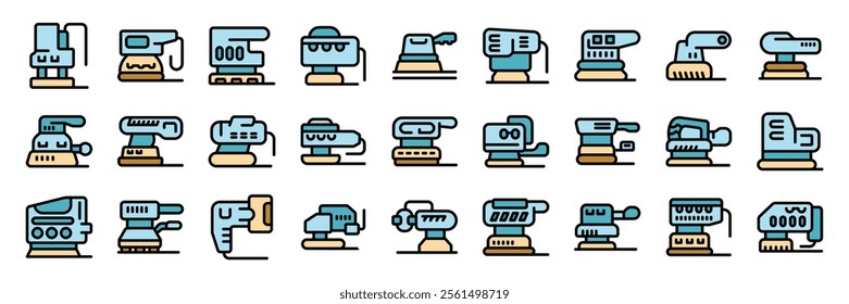 Collection of orbital sanders, belt sanders and other types of sanders for polishing different surfaces