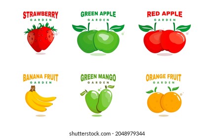 A Collection Of Orchard Logo Templates, With Various Fruit Variants As Mascot