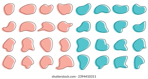  Colección de formas de blobs orgánicas. Forma grupos orgánicos de ameba. Colección de elementos gráficos irregulares de forma de mancha redonda. Colección de elementos líquidos abstractos