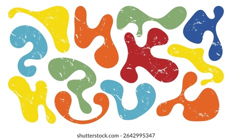 Une collection de formes organiques et irrégulières aux couleurs vives met en valeur un motif vivant. Les taches et les courbes s'interconnectent, formant un arrangement artistique abstrait plein d'énergie.