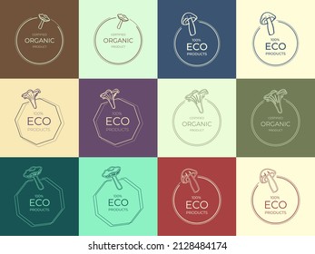 Collection of organic logos for natural products brand. Vector.