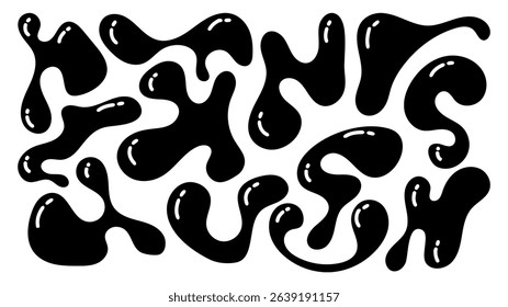 A collection of organic shapes and blobs displays an abstract pattern. The forms are irregular and fluid, showcasing a playful design with a glossy appearance.