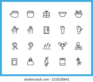 Collection of oriental medicine linear icons. medicinal herbs, saliva, spa Set of Herbal medicine, herbal medicine symbols drawn with thin contour lines. - Shutterstock ID 2110230641