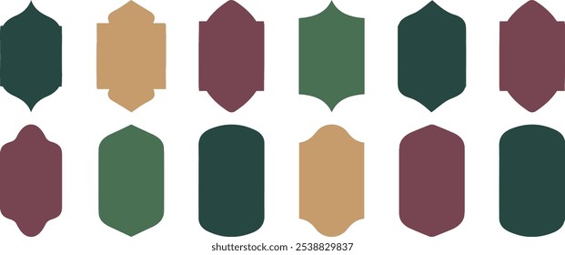 Colección de arcos y ventanas islámicas de estilo oriental. Elementos de arquitectura islámica. Forma puerta islámica y ventana silueta arco árabe. Colección de patrones en estilo oriental. Diseño de Vector