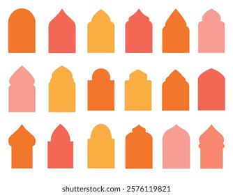 Collection in oriental style. Islamic vector shapes of window and door arches. Set of Arabic frames. Ramadan Kareem silhouette icon.