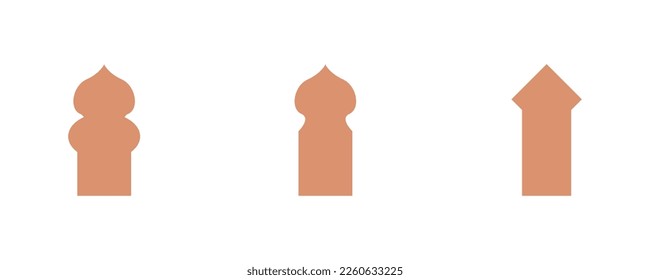 Collection of oriental style Islamic windows and arches with modern design, moon, mosque dome and lantern
