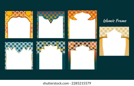 Collection of oriental style Islamic windows and arches with modern design, moon, mosque dome and lantern