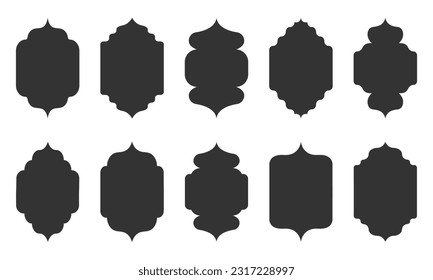 Collection of oriental style Islamic windows and arches with modern boho design. Vector illustration