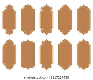 Collection of oriental style Islamic windows and arches with modern boho design. Vector illustration