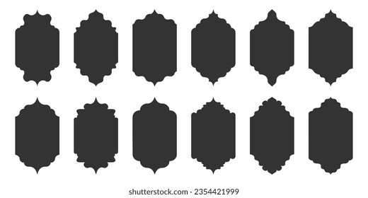 Collection of oriental style Islamic windows and arches with modern boho design. Vector illustration