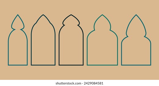 Collection oriental style Islamic windows arches design mosque dome Set Islamic shape frame retro color Flat style Arabic text box title frame border Ramadan kareem frames without background Classic