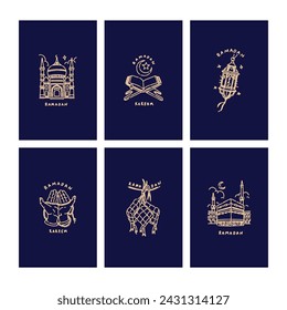 Collection of oriental style Islamic windows and arches with modern boho design, moon, mosque dome and lanterns