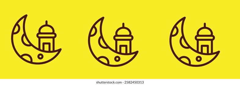Collection of oriental style Islamic windows and arches with modern boho design, moon, mosque dome and lanterns