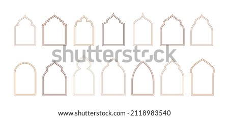 Collection of oriental style windows and arches. Modern boho colors, minimalistic design Foto stock © 