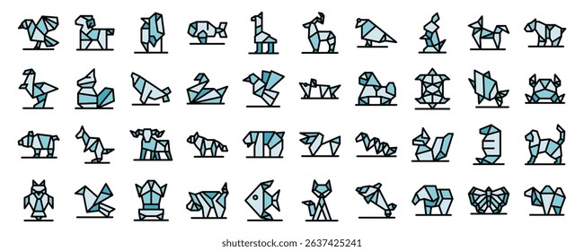 Collection of origami animals crafted from folded paper, showcasing diverse wildlife species in a geometric art style