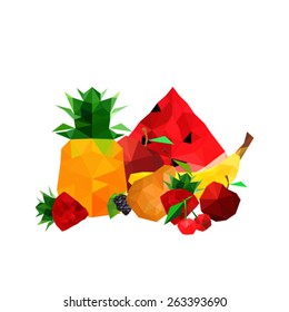 Collection of origami fruits isolated on white background
