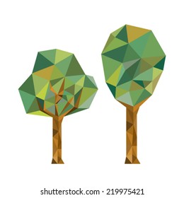 Collection of origami tree isolated on white background