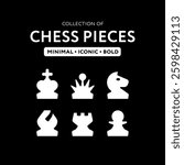Collection of Original Chess Pieces Designed in a Minimal Iconic Style. Bold Unique Chess Icons. Set of Flat Chess Figures Illustrations.
