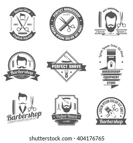 Collection original grey sign of barber shop for emblem or logo with white background isolated vector illustration