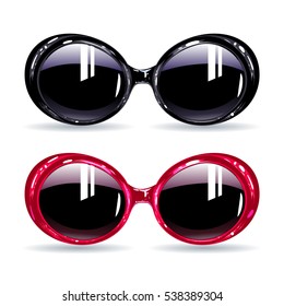 Collection of original sunglasses, vector illustration fashionable glasses with dark pink and black frame