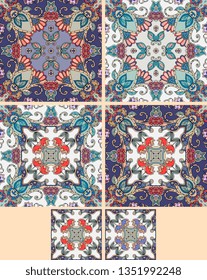 Collection of ornamental ceramic tiles. Moroccan motif.