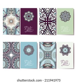 collection of ornamental floral business cards, oriental pattern, vector illustration