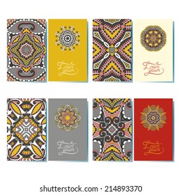 collection of ornamental floral business cards, oriental pattern, vector illustration