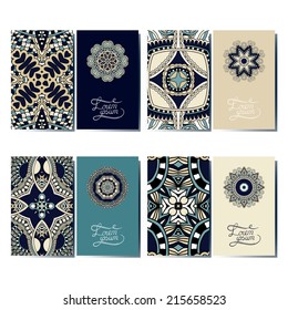 collection of ornamental floral business cards, oriental pattern, vector illustration