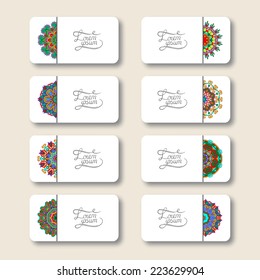 collection of ornamental floral business cards, oriental pattern, vector illustration