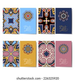 collection of ornamental floral business cards, oriental pattern, vector illustration