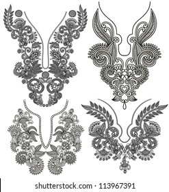 collection of ornamental floral neckline embroidery fashion