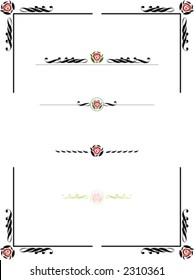 A collection of ornamental frame and four text separators, flower (rose) motif, vector, editable