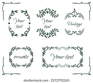 Collection of Ornamental Frames. Curled Floral Patterns. Nostalgic Victorian Style. Decorative Antique Elements. Premium Invitation or Certificate Design. Isolated Vector Flat Illustration.