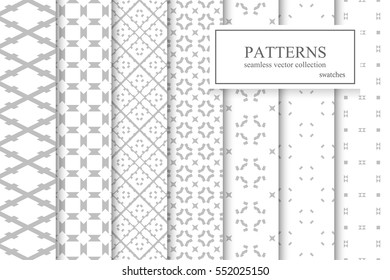 Collection of ornamental geometric seamless patterns.Vector monochrome backgrounds.