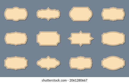 Collection of Ornamental Label Retro Frames. Old Victorian Borders, Retro Badge and Decorative Vintage Frames. Set of Template Elegant Sticker with Luxury Ornament. Isolated Vector Illustration.