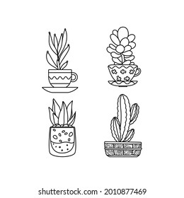 collection of ornamental plant drawings with line art concepts